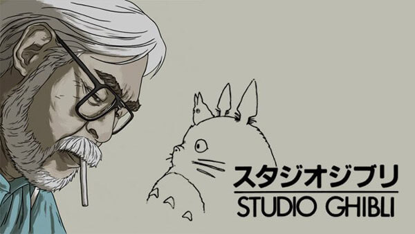 Hayao Miyazaki y Studio Ghibli, con el logo de Totoro.